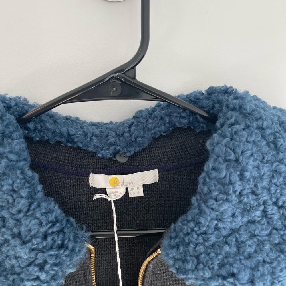 BODEN Cozy Grey Jacket with Blue Teddy Accents - Picture 4 of 7